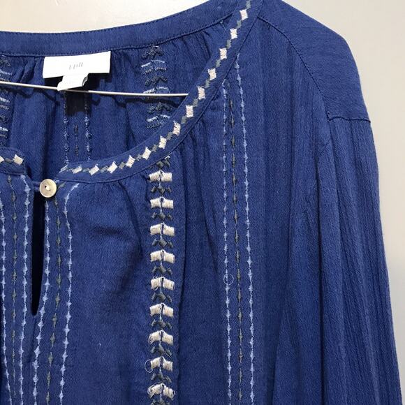 J. Jill Shirt Womens Size L large long sleeve Blue Embroidered Peasant Blouse - Picture 2 of 6